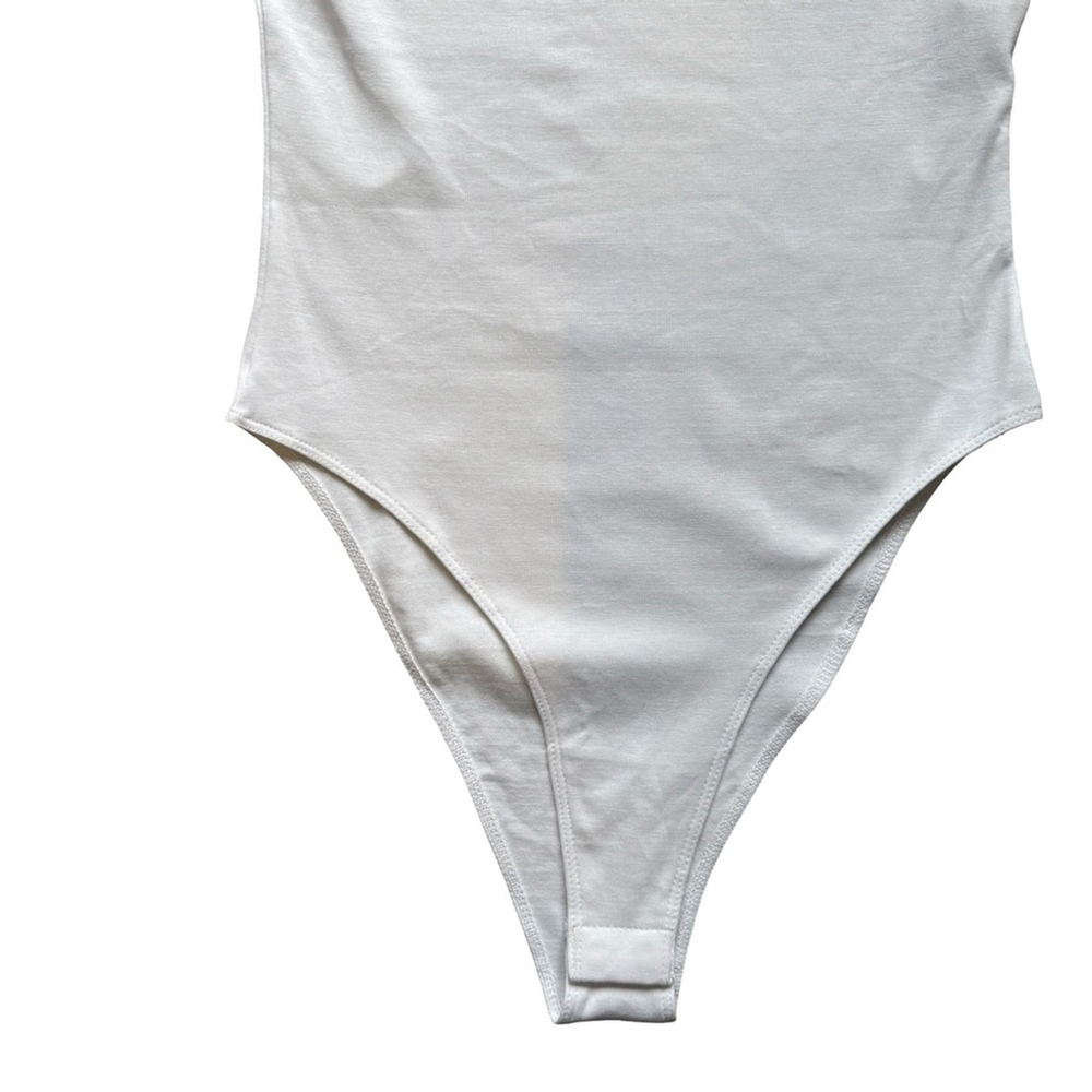 Zara Classic White Bodysuit Size S Stretchy Minimalist Neutral Casual Essential - Picture 9 of 11
